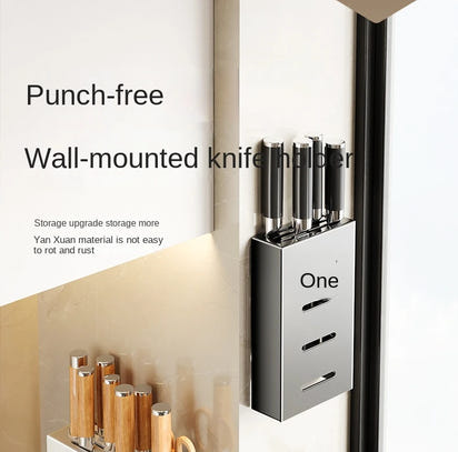 Kitchen knife storage box, knife holder, non-perforation, wall-mounted rack, kitchen items，kitchen accessories organizer