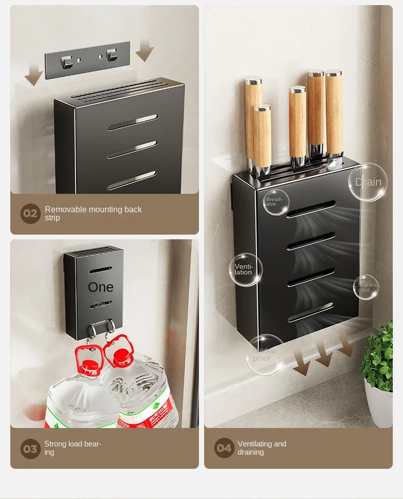 Kitchen knife storage box, knife holder, non-perforation, wall-mounted rack, kitchen items，kitchen accessories organizer